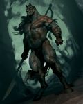  2020 absurd_res anthro biceps clothed clothing digital_media_(artwork) equid equine hair hi_res holding_object holding_spear holding_weapon horse loincloth long_hair male mammal markings melee_weapon muscular muscular_anthro muscular_male pecs polearm skull_head solo spear standing taran_fiddler teeth topless vein weapon 