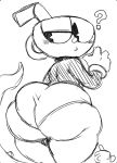  2020 ? animate_inanimate big_butt blush butt clothing cuphead_(character) cuphead_(game) duo for_a_head gloves handwear hi_res huge_butt looking_back male monochrome mugman object_head simple_background sketch solo_focus sssonic2 tentacles thick_thighs topwear underwear video_games 