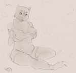  2019 anthro breasts claws clothing female hand_on_breast hi_res looking_down mammal marsupial open_mouth shirt simple_background sketch slightly_chubby solo theeldertrinity topwear transformation underwear vombatiform whiskers wombat 