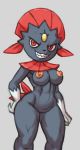  anthro breasts female grin muscle_tone muscular_legs nintendo nipples nude pok&eacute;mon pok&eacute;mon_(species) rawslaw5 simple_background smile solo teeth teeth_bared thick_thighs video_games weavile 