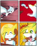  &lt;3 asurakitsune braixen choker comic duo english_text eyewear female fur glasses green_eyes hi_res jewelry jumping micro multi_tail multicolored_body multicolored_fur neck_bulge necklace nintendo open_mouth pok&eacute;mon pok&eacute;mon_(species) sound_effects swallowing text tongue tongue_out video_games vore white_body white_fur willing_vore yellow_body yellow_fur 