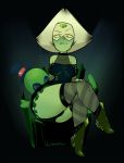  armwear black_border blushmallet border breasts cartoon_network cleavage clothed clothing dominatrix female footwear gem_(species) green_body hair hi_res high_heels humanoid legwear looking_at_viewer peridot_(steven_universe) plushie shoes solo steven_universe white_hair 