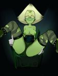  armwear blushed blushmallet breasts cartoon_network clothing female gem_(species) genitals green_body hair hi_res humanoid legwear looking_at_viewer nipples not_furry peridot_(steven_universe) pussy simple_background smile solo spread_legs spreading steven_universe torn_clothing torn_legwear translucent translucent_clothing white_hair 