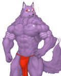  2020 4:5 abs anthro biceps canid canine canis captainjohkid clothing digital_media_(artwork) fur hi_res loincloth male mammal muscular muscular_anthro muscular_male pecs purple_body purple_fur simple_background solo wolf 