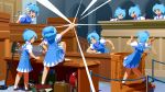  (9) 6+girls alternate_hairstyle antinoya arch bangs bird birdcage blouse blue_bow blue_dress blue_eyes blue_hair book bow box brown_footwear cage camera cirno closed_mouth coin courtroom cravat desk_slam dress english_commentary folder full_body gavel glint gyakuten_saiban hair_between_eyes hair_bow highres ice ice_wings kangaroo metal_detector multiple_girls open_mouth paper parody parrot pinafore_dress podium pole puffy_short_sleeves puffy_sleeves red_ribbon ribbon rope safe_(container) shiny shiny_hair shoes short_hair short_sleeves smile socks standing standing_on_desk surprised tile_floor tiles touhou upper_body vial white_blouse white_legwear white_neckwear wig wing_collar wings 
