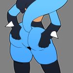  1:1 ambiguous_gender anthro big_butt bubble_butt butt butt_grab grope hand_on_butt hi_res humanoid lucario nintendo pok&eacute;mon pok&eacute;mon_(species) rear_view shaded simple_background simple_shading solo spikes spikes_(anatomy) spread_butt spreading thick_thighs traashmann video_games 