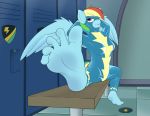  anthro barefoot equid equine feet female foot_focus friendship_is_magic hair hasbro hi_res mammal multicolored_hair my_little_pony nudeknightart pegasus rainbow_dash_(mlp) red_eyes soles solo toes wings 