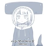  1girl adapted_costume animal_costume animal_hood bangs blunt_bangs fish_tail gawr_gura hammerhead_shark hololive hololive_english holomyth hood medium_hair multicolored_hair popup shark_costume shark_girl shark_hood shark_print shark_tail tail virtual_youtuber 