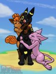  3:4 bedroom_eyes black_body black_fur blush brown_eyes digitigrade dtfox eeveelution espeon female forehead_gem fur group group_sex hair hi_res looking_back male narrowed_eyes nintendo orange_body orange_fur orange_hair pok&eacute;mon pok&eacute;mon_(species) purple_body purple_eyes purple_fur red_eyes seductive semi-anthro sex threesome umbreon video_games vulpix 