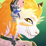  1:1 2020 animal_humanoid anthro clothing digital_media_(artwork) ear_piercing felid female final_fantasy final_fantasy_xiv fur gaiki hair hrothgar humanoid looking_at_viewer mammal piercing scar simple_background smile solo square_enix teeth video_games 