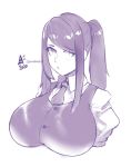  1girl 2020 alternate_breast_size aurahack bangs breasts bursting_breasts collared_shirt highres huge_breasts jill_stingray long_hair necktie ponytail shirt sidelocks signature sketch solo swept_bangs twitter_username upper_body va-11_hall-a vest 