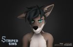  anthro blue_eyes canid canine canis dray_(striped_sins) english_text looking_at_viewer male mammal solo striped_sins text willitfit wolf 