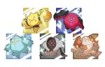  absurdres blue_eyes commentary_request energy gen_3_pokemon gen_8_pokemon highres legendary_pokemon legs_apart no_humans outstretched_arms pink_eyes pokemon pokemon_(creature) regice regidrago regieleki regirock registeel sitting sparkle taisa_(lovemokunae) yellow_eyes 