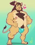  &lt;3 anthro armpit_hair beard biceps body_hair brown_hair bulge chest_hair ear_piercing facial_hair felid green_eyes hair hi_res industrial_piercing lion male mammal marlon.cores muscular muscular_male nipples pantherine pecs piercing shang solo standing yellow_body 