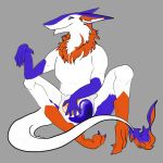  1:1 2018 anthro covering covering_self digital_media_(artwork) fur inner_ear_fluff junijoobs looking_at_viewer male orange_body orange_eyes orange_feet orange_fur pillow purple_hands purple_head sergal soap solo tide_pod tuft white_body 