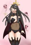  1girl absurdres black_hair breasts brown_eyes bug butterfly cleavage dark_mage_(fire_emblem_fates) fire_emblem fire_emblem_fates fire_emblem_heroes hair_ornament highres insect large_breasts long_hair looking_at_viewer mikoto_(fire_emblem) simple_background smile solo standing zipperqr 