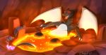  2020 charizard digital_media_(artwork) eyes_closed hi_res lava membrane_(anatomy) membranous_wings nintendo open_mouth pok&eacute;mon pok&eacute;mon_(species) smile teeth tongue video_games wings wrappedvi 