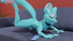  16:9 3d_(artwork) all_fours anthro bananastheleech blue_body blue_fur breasts butt chest_tuft collar digital_media_(artwork) disembodied_hand eyes_closed felid feline female fur furniture hi_res id_card kraft_trio looking_pleasured mammal paw_grab pawpads phone pink_nose raised_tail side_boob sofa solo tuft widescreen 