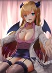  1girl blonde_hair breasts cleavage demon_girl demon_tail hololive horns large_breasts long_hair mini_wings solo succubus tail thighhighs virtual_youtuber yukidaruma718 yuzuki_choco 