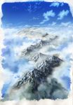  above_clouds absurdres blue_sky border cloud day highres mountain no_humans original sawitou_mizuki scenery sky traditional_media white_border 