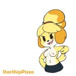 1:1 animal_crossing anthro bodily_fluids breasts canid canine canis cum cum_on_breasts domestic_dog edit female genital_fluids hi_res isabelle_(animal_crossing) mammal nintendo nude pencil_skirt smile smug solo solo_focus starshippizza video_games 