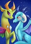  09hankris arthropod better_version_at_source blush changeling dragon eye_contact female friendship_is_magic hasbro hi_res looking_at_another male my_little_pony princess_ember_(mlp) romantic_ambiance romantic_couple sky smile star starry_sky thorax_(mlp) 