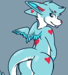  &lt;3 &lt;3_eyes angel_dragon anthro blep blue_body blue_fur butt butt_heart dragon dutch_angel_dragon fur girly green_eyes hart_the_dutchie heart_marking male nikodies_(artist) red_body red_fur solo tongue tongue_out white_body white_fur wings 
