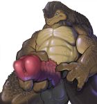  2015 abs alien anthro balls biceps big_muscles blue_eyes bodily_fluids cum cum_on_penis cum_string edit erection first_person_view genital_fluids genitals grunt_(mass_effect) holding_penis krogan looking_down male mass_effect muscular narse nude orgasm pecs penis precum scales simple_background smile solo standing submissive submissive_pov taker_pov teeth thick_penis thick_thighs vein veiny_penis video_games white_background 