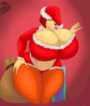  angrypotato96 anthro big_breasts breasts canine christmas cleavage clothed clothing female hat holidays huge_breasts looking_at_viewer mammal santa_hat slightly_chubby solo standing thick_thighs voluptuous 