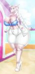  2017 anthro big_breasts bottomwear bovid bra breasts caprine cleavage clothed clothing curvy_figure disney disney_junior doc_mcstuffins female footwear full-length_portrait hi_res high_heels huge_breasts lambie_(doc_mcstuffins) mammal midriff portrait raised_clothing raised_shirt sheep shoes skirt solo standing thick_thighs underwear wide_hips xtrent968 