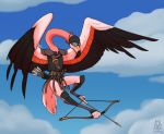  2020 ambiguous_gender avian bird day detailed_background digital_media_(artwork) eyewear feathered_wings feathers feral flamingo goggles hi_res lichfang outside sky solo wings 