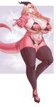  absurd_res anthro big_breasts breasts carsen cleavage clothed clothing crotchless_clothing crotchless_panties crotchless_underwear curvy_figure dragon female genitals hi_res horn huge_breasts legwear lingerie looking_at_viewer madam_dragon_(shirokoma) navel nipple_piercing nipples panties piercing pink_body pussy solo thick_thighs thigh_highs underwear voluptuous wide_hips 