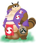  2011 anthro asian_clothing balls belly big_balls blush brown_body brown_fur canid canine clothing doguma-sin east_asian_clothing fundoshi fur genitals hachiemon inuyasha japanese_clothing male mammal obese overweight overweight_male raccoon_dog solo tanuki underwear 