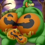  1:1 anthro butt facial_hair food fruit halloween halloween_2020 hi_res holidays male night noop nude overweight overweight_male plant pumpkin rufus rufus_(the_dreamstone) solo the_dreamstone thevillager 