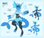  anthro blue_body bodysuit bottomwear bulge clothed clothing digital_media_(artwork) eeveelution english_text footwear hat headgear headwear hi_res kilinah male midriff_jacket nintendo pok&eacute;mon pok&eacute;mon_(species) purple_eyes reference_image sandals simple_background skinsuit solo swimwear text tight_clothing underwear vaporeon video_games 