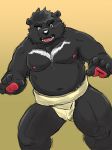  2020 anthro belly black_body black_fur black_nose fur hanakatsuo10 hi_res kemono male mammal moobs navel nipples overweight overweight_male solo sumo ursid 