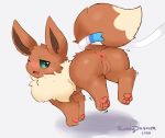  absurd_res anus beans butt eevee female feral fluffy fluffydasher genitals hi_res nintendo pok&eacute;mon pok&eacute;mon_(species) pussy solo tail_grab video_games 