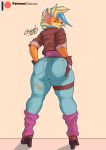  activision anthro bandicoot big_butt blonde_hair blue_hair bottomwear butt clothing crash_bandicoot_(series) denim denim_clothing female fingerless_gloves footwear gloves gwizzly hair handwear hi_res high_heels jacket jeans leather leather_jacket leg_warmers legwear looking_at_viewer looking_back looking_back_at_viewer mammal marsupial multicolored_hair orange_body pants pirate_tawna presenting presenting_hindquarters shirt shoes simple_background solo tawna_bandicoot topwear video_games wide_hips yellow_background 