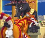  anal anal_fingering anatomically_correct anatomically_correct_genitalia animal_genitalia anubis anus balls bite blood bodily_fluids butt canid canine canis deity desert digital_media_(artwork) egyptian_god egyptian_mythology felid fingering fur genitals gifts_of_the_gods_(comic) hi_res jackal jewlery male male/male mammal middle_eastern_mythology mythology nude pantherine penis presenting presenting_anus presenting_hindquarters red_stripes soulgryph stripes tiger 