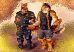  anthro barrel_(live-a-hero) canid canine canis clothing domestic_dog duo eating food german_shepherd herding_dog hi_res hot_dog live-a-hero male male/male mammal muscular muscular_male officer_benson pastoral_dog police_officer shirt sir_franco20 tank_top topwear wolf 