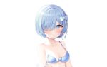  aqua_eyes aqua_hair blush bow bra breasts cleavage nannung polychromatic re:zero_kara_hajimeru_isekai_seikatsu rem_(re:zero) short_hair underwear white 