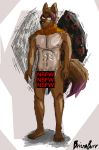  black_wings briznaburr brown_body brown_fur canid canine canis censored fur hair hi_res male mammal mexican_wolf nude orange_body orange_fur pinup pose purple_body purple_fur purple_hair solo white_wings wings wolf 