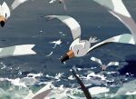  bird blurry blurry_foreground commentary_request day depth_of_field flying highres kamonabe_(kamonabeekon) no_humans ocean outdoors pokemon pokemon_(creature) seascape water waves wingull 