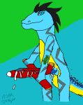  aircraft airplane ajar_dragon anthro artist dino_karo dinosaur genitals male mechanic penis reptile scalie solo 