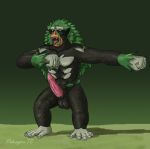  2020 5_fingers 5_toes ahoge ape arm_tuft balls digital_media_(artwork) erection feral fingers fist fur genitals gloves_(marking) green_hair grey_body grey_fur hair haplorhine hi_res leaf leaf_hair leg_markings male mammal mane mane_hair markings multicolored_body multicolored_fur muscular muscular_male nintendo open_mouth orange_body orange_eyes orange_fur penis plant plant_hair plantigrade pok&eacute;mon pok&eacute;mon_(species) primate pseudo_hair pupils rillaboom semi-anthro simple_background socks_(marking) solo standing t-ace_juice toes tuft video_games white_pupils 