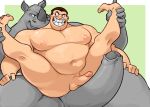  anthro big_penis duo genitals horn huge_penis human kim_possible male male/male mammal matainfancias musclegut navel nipples pecs penis rhinocerotoid sitting_on_penis size_difference steve_barkin 