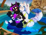  absurd_res amber_puppy anthro bath bathing black_body black_ears black_fur black_hair black_tail blue_eyes blue_hair blue_nose blue_pads blue_pawpads blue_tail blue_tongue blush breasts canid canine canis claws clothing detailed_background duo fangs felid feline female fur gynomorph hair hakkids2 happy hi_res intersex intersex/female looking_at_another mammal nipple_piercing nipples open_mouth outside partially_submerged pawpads paws piercing pink_tongue purple_body purple_ears purple_eyes purple_fur purple_hair smile swimwear tongue water wet wet_body wet_fur white_body white_ears white_fur white_hair white_tail wolf 