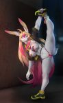  absurd_res alley anthro breasts colored_nails female flexible hair hi_res inviting lagomorph legs_up leporid long_hair mammal muscular nails one_leg_up rabbit raised_leg reddyrennard solo splits spread_legs spreading stretching vertical_splits yamiikarus 