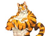  1_eye 2020 5:4 abs anthro biceps captainjohkid felid fur hi_res male mammal muscular muscular_anthro muscular_male pantherine scar simple_background solo stripes tiger 
