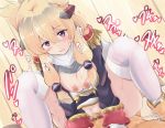  1boy 1girl azur_lane black_shirt blonde_hair breasts breasts_outside censored clothed_female_nude_male clothed_sex cowgirl_position deep_penetration epaulettes girl_on_top hetero long_hair looking_at_viewer m_legs medium_breasts mosaic_censoring nipples nude purple_eyes pussy raised_eyebrows sex shiny shiny_skin shirt spread_legs straddling sweat thighhighs tonchinkan vaginal warspite_(azur_lane) white_legwear 